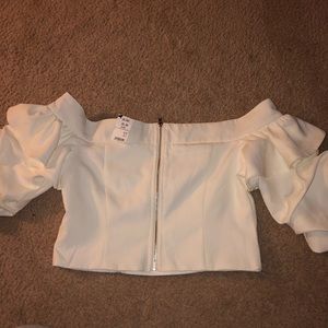 Off the shoulder Cropped Zip Blouse